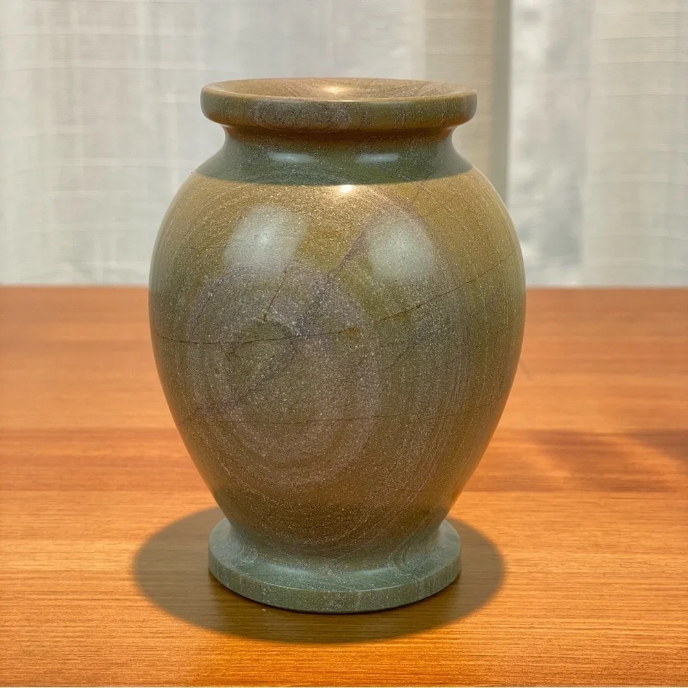 VTG Carved Stone Marble Miniature Bud Vase 4” Tall Green Earth Tone Natural - Picture 3 of 16